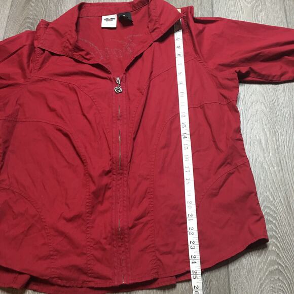 Harley Davidson Womens Zip Up Sequined Spell Out Logo Long Sleeve Top Red 1W - Picture 8 of 11